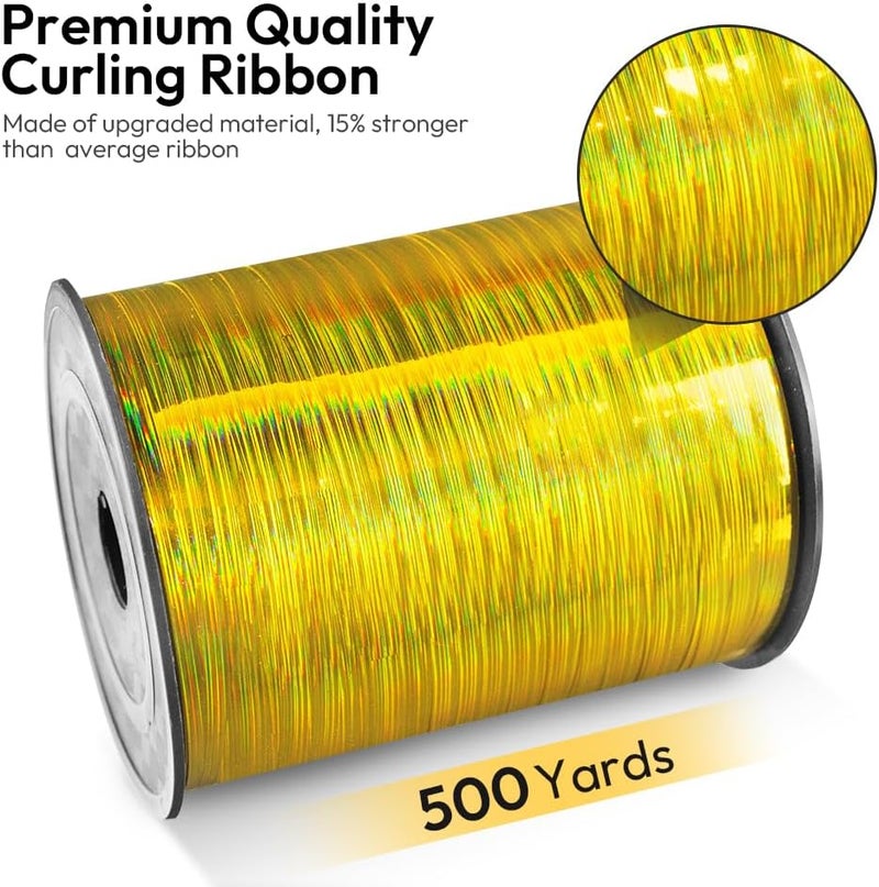 HimBen 500 Yards Curling Ribbon for Gift Wrapping, 3/16" Balloon String for Christmas Valentine Birthday Wedding Party Festival Decoration, Crafts, Flower Bouquet(Holographic Stripe Gold) - Image 2